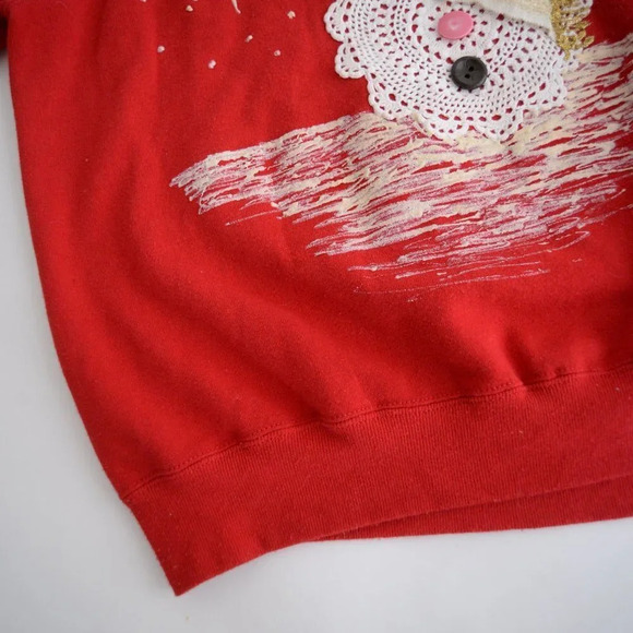 Vintage Jerzees Red Snowman Lace & Buttons &  Snowflakes Crewneck Sweater 2X - Picture 6 of 14